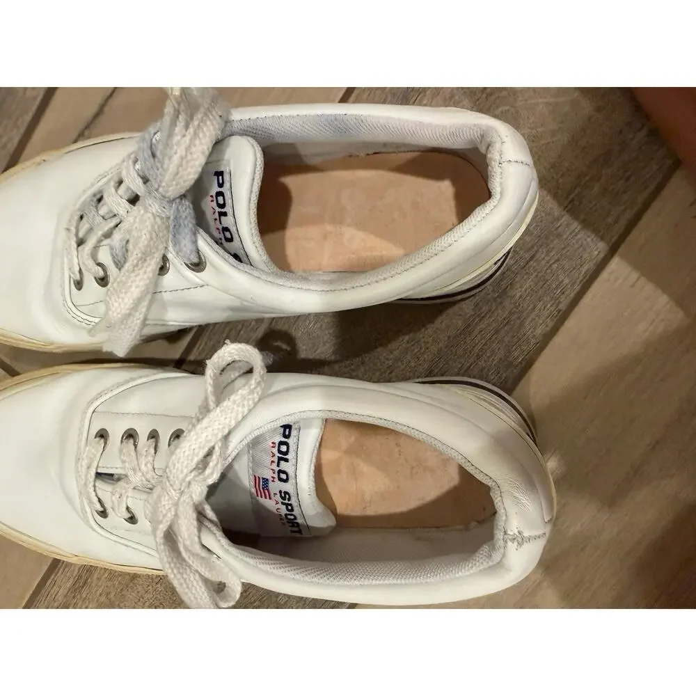 POLO SPORT RALPH LAUREN Low Sneaker Shoes Leather Mens Sz 9.5 White